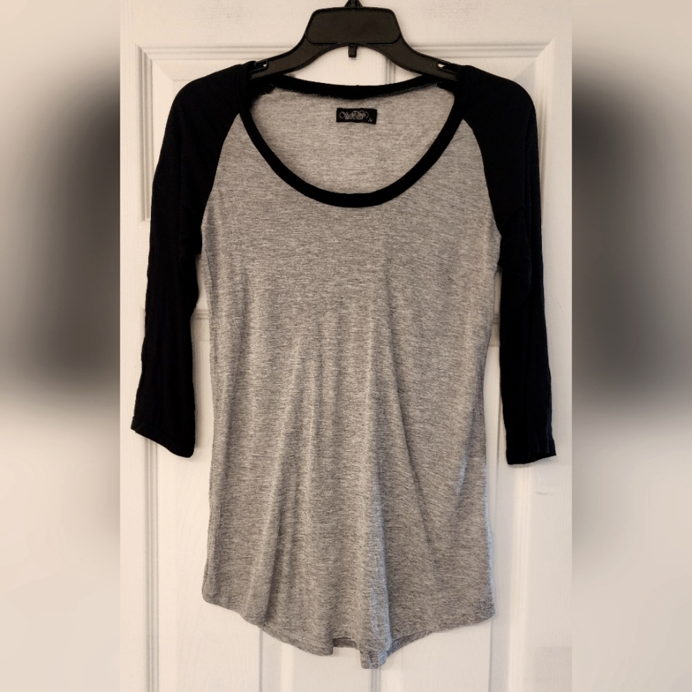 LAUREN Moshi Vintage Baseball Tee In Light Gray/black Size Small - Picture 2 of 12